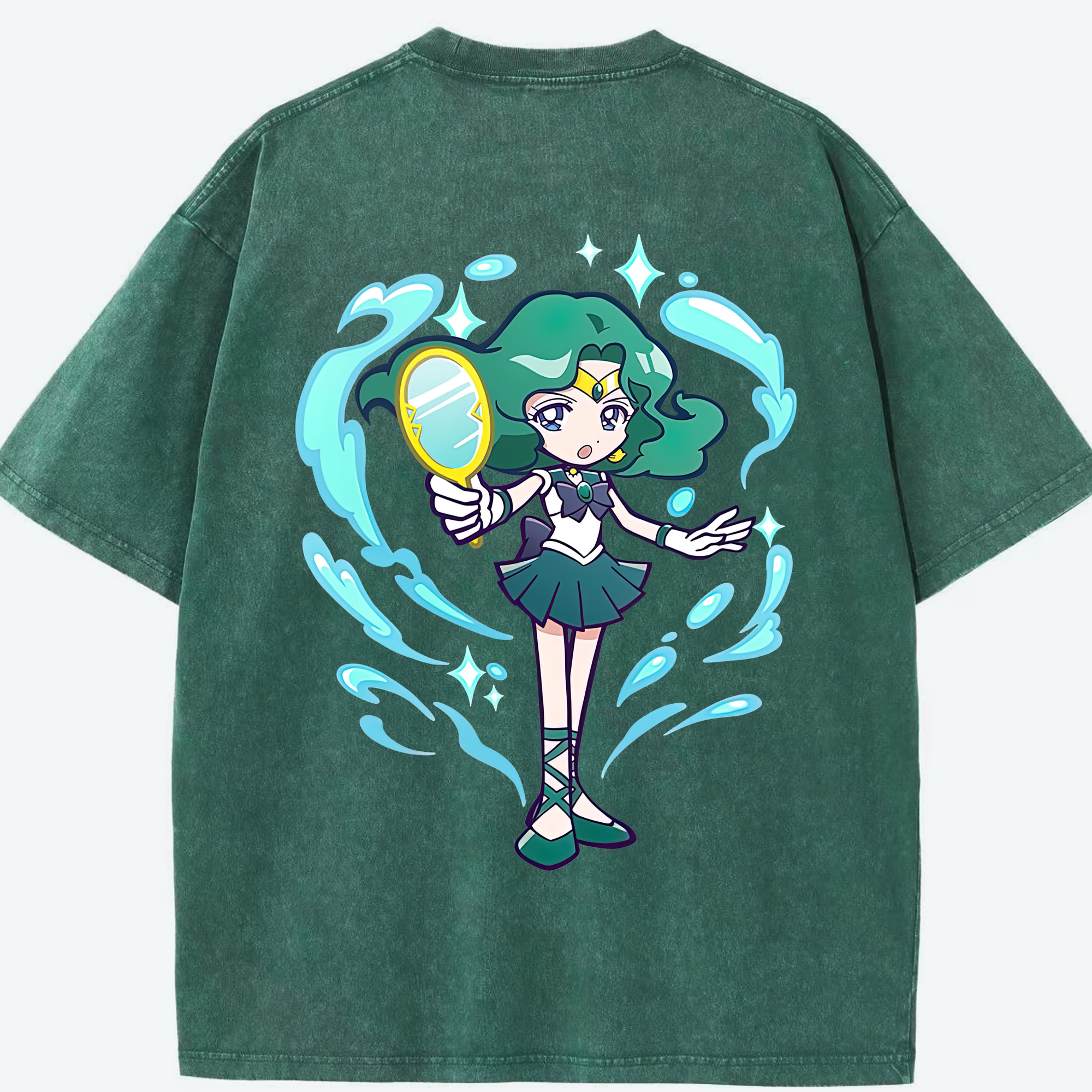 （画像用） 美少女戦士セーラームーン 海王 みちる（かいおう みちる） Sailor Moon Kaiou Michiru 綿100% ヴィンテージ風 半袖Tシャツ（背面プリント）